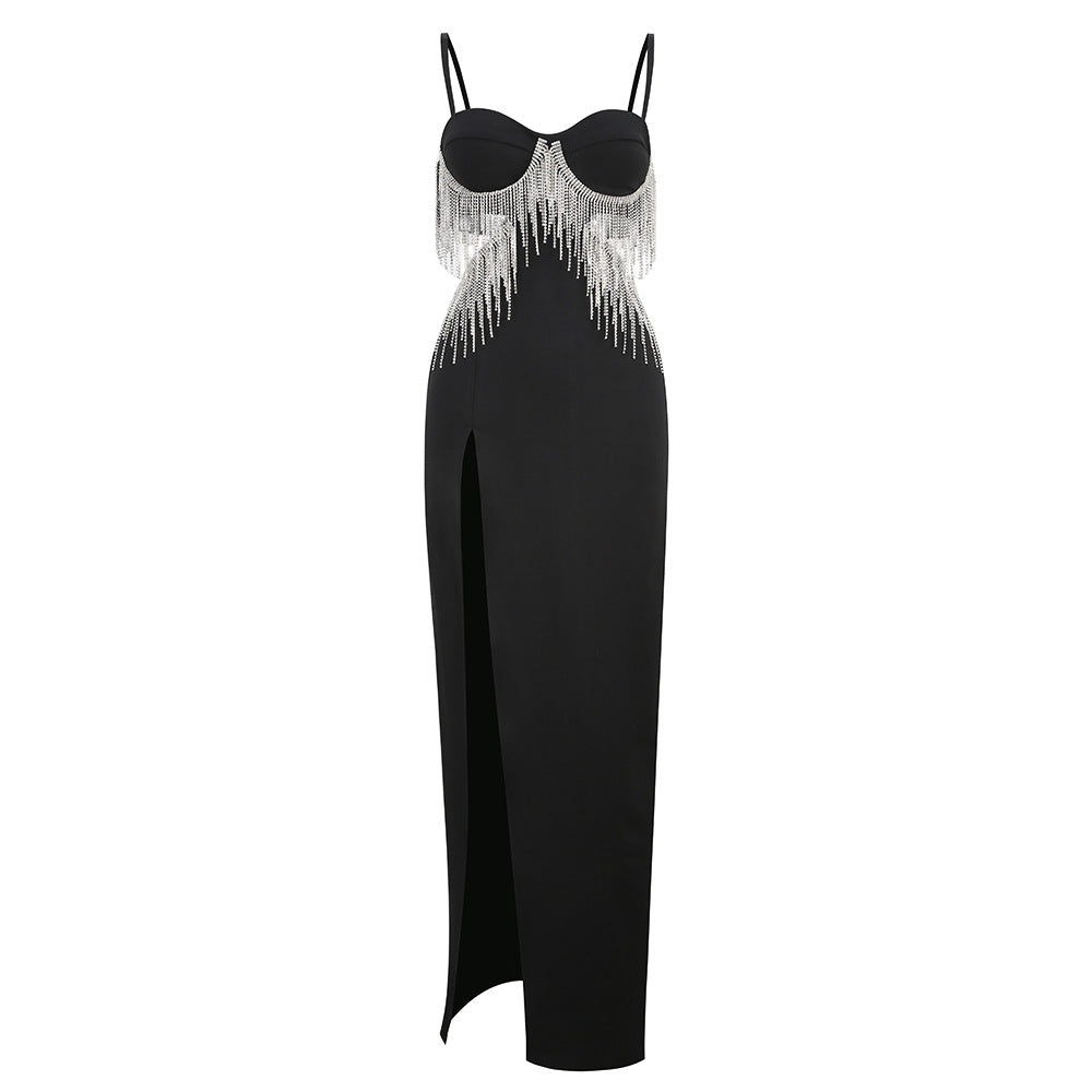 Hardware Tassel Suspender Maxi Dress with Cutout Detail