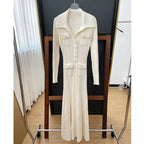 Ivory Ribbed-Knit Fishtail Maxi Dress for Women, Long Sleeve