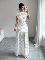 Polka Dot Pleated Maxi Dress