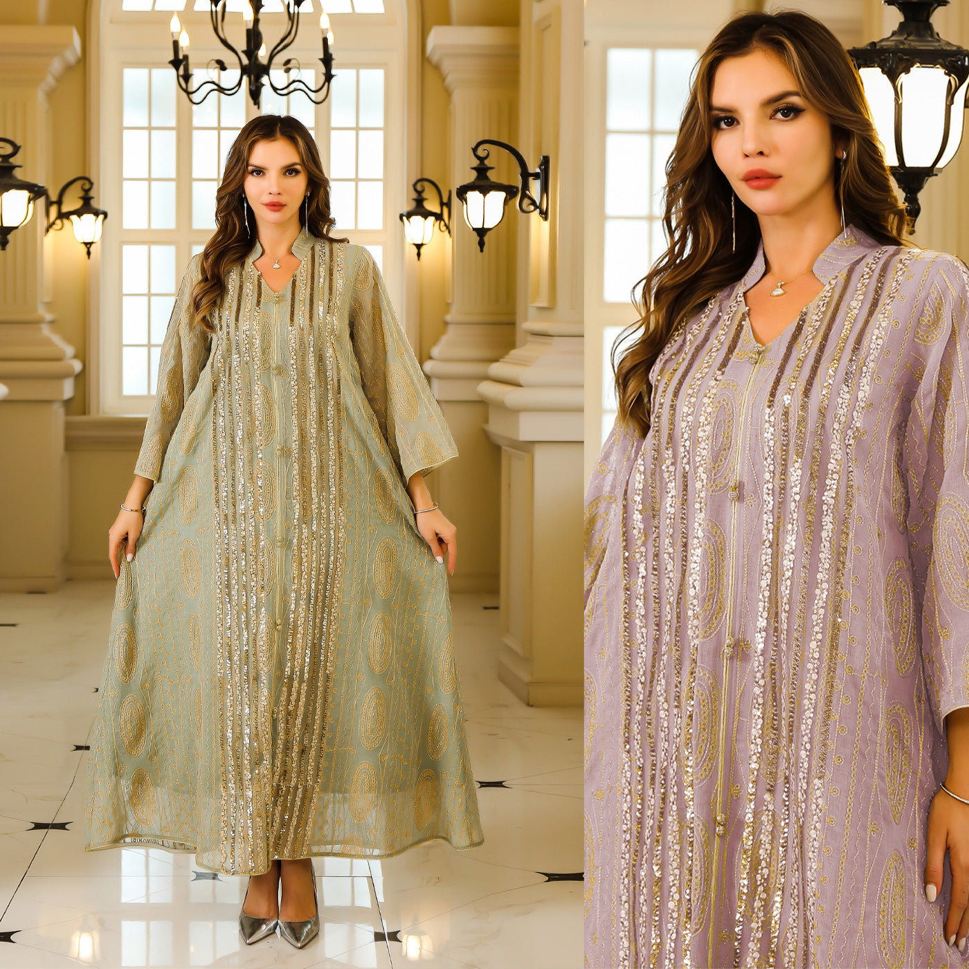 Sequined Embroidered Robe Maxi Dress Secondary image