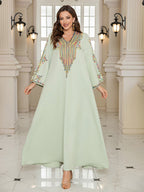 V-Neck Loose Long-Sleeve Maxi Dress, Light Green