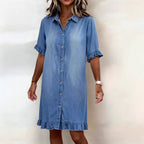 Loose Short-Sleeve Shirt Dress for Women, Shirt Collar