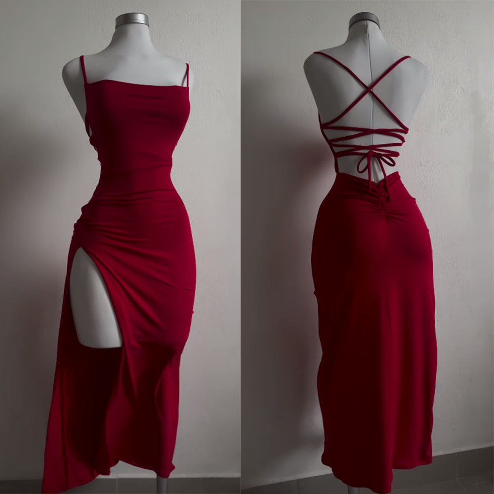Backless Bodycon Maxi Dress for Women, Strappy Side Slit Secondary image