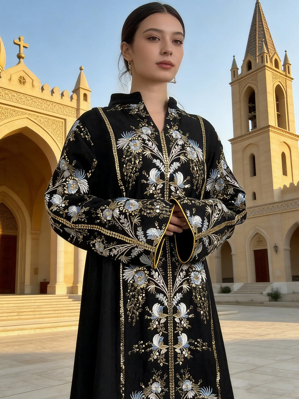 Floral Embroidered V-Neck Maxi Dress