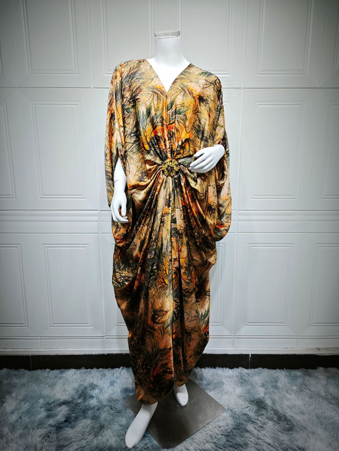 Printed Loose Crew-Neck Maxi Dress