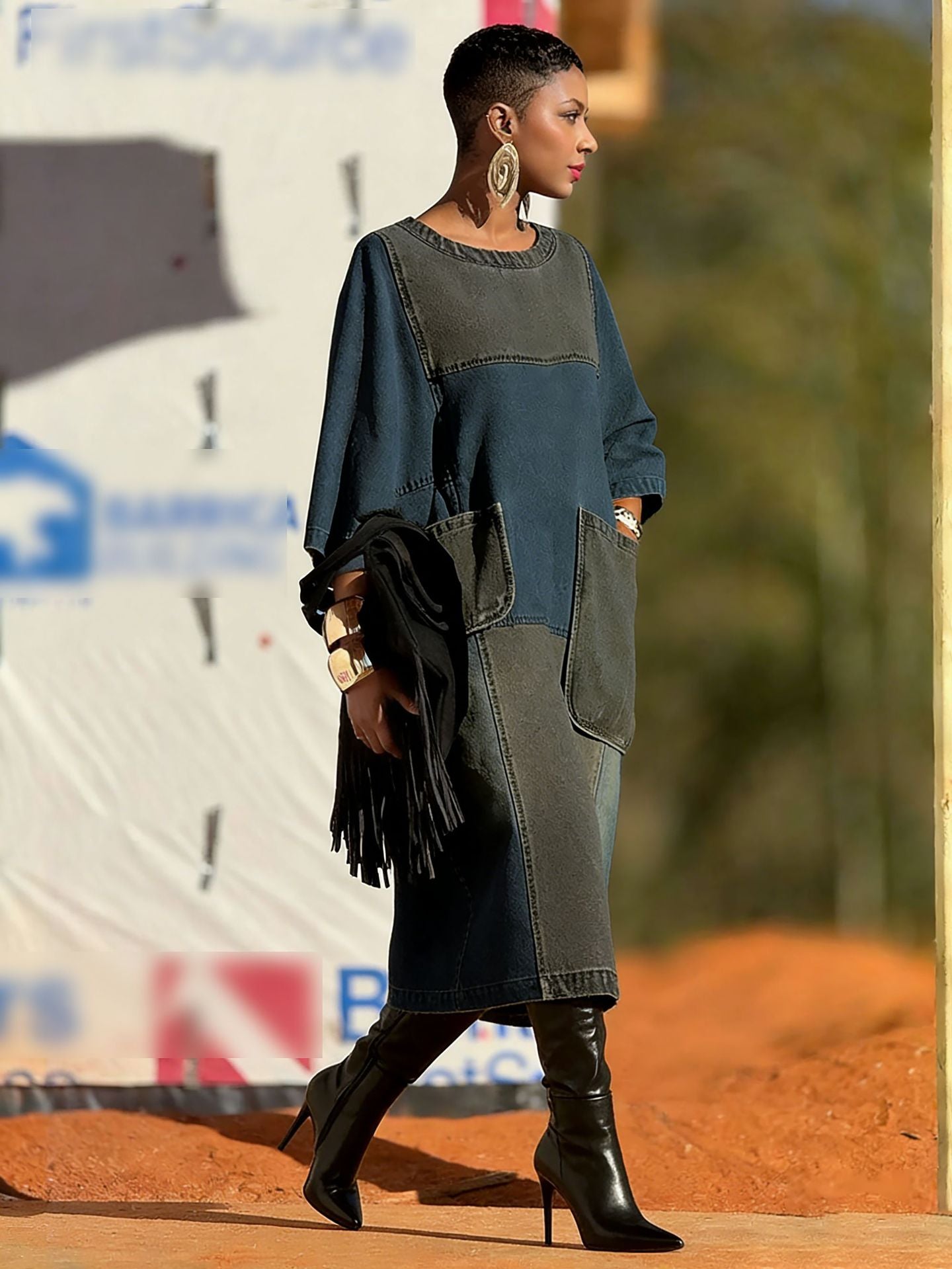 Loose Denim Midi Dress
