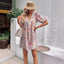 Floral V-Neck Puff-Sleeve Pleated Midi Dress for Women, Loose Fit