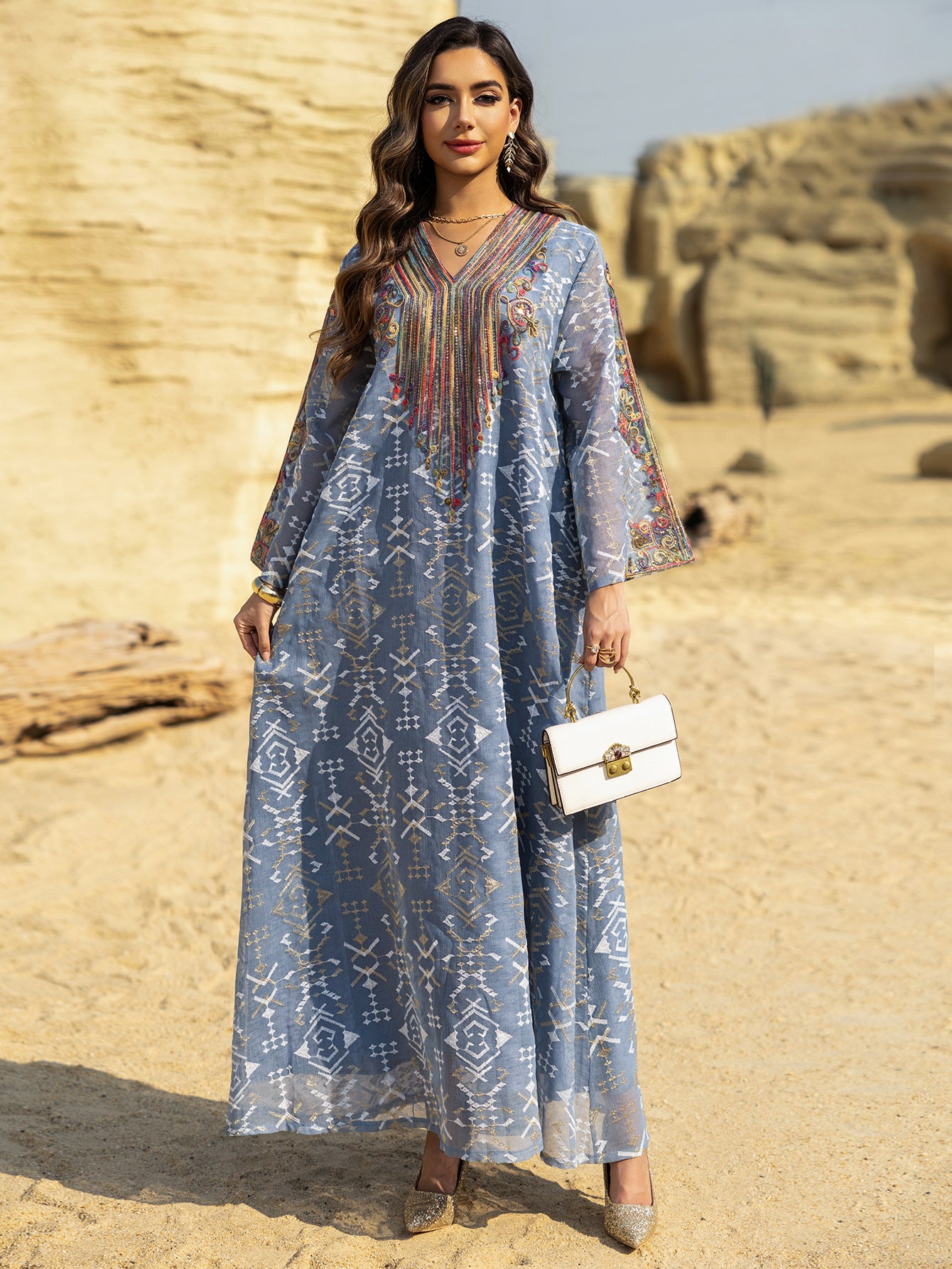 Embroidered Applique Maxi Dress