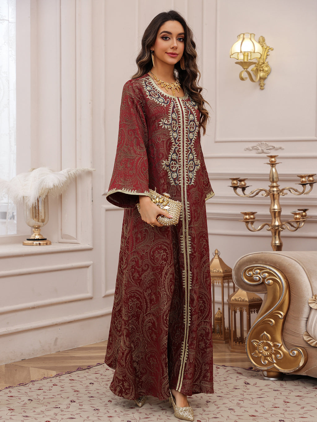 Lace-Up Kaftan Maxi Dress