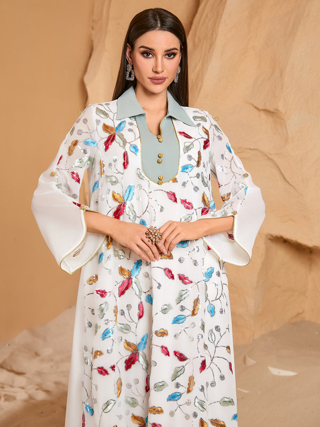 Beaded Embroidered Robe Maxi Dress