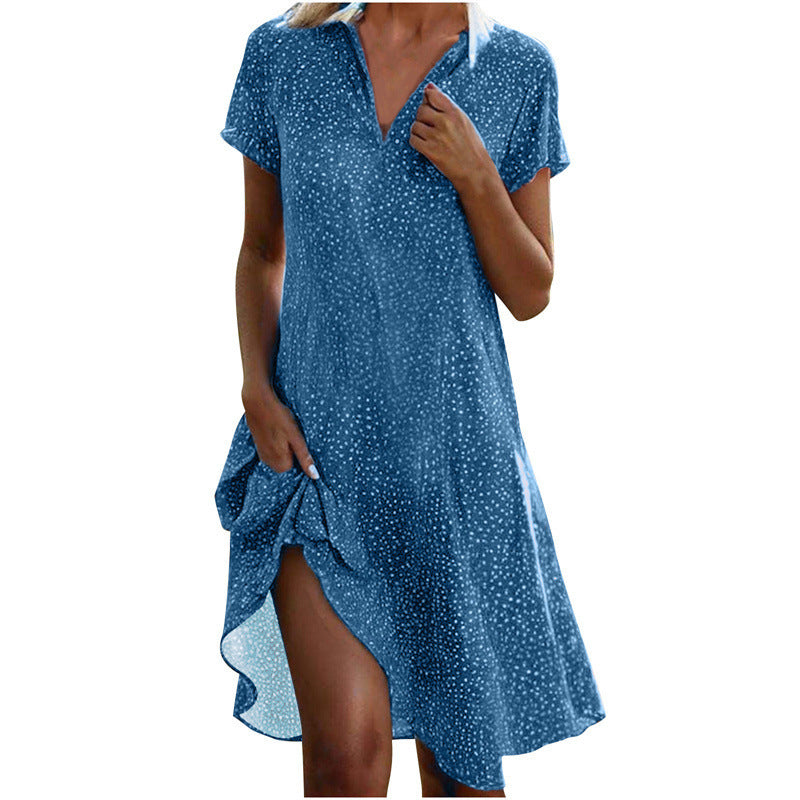 Polka Dot V-Neck Short Sleeve Casual Summer Dress for Women
