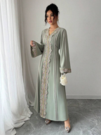 Color-Block V-Neck Long-Sleeve Maxi Dress