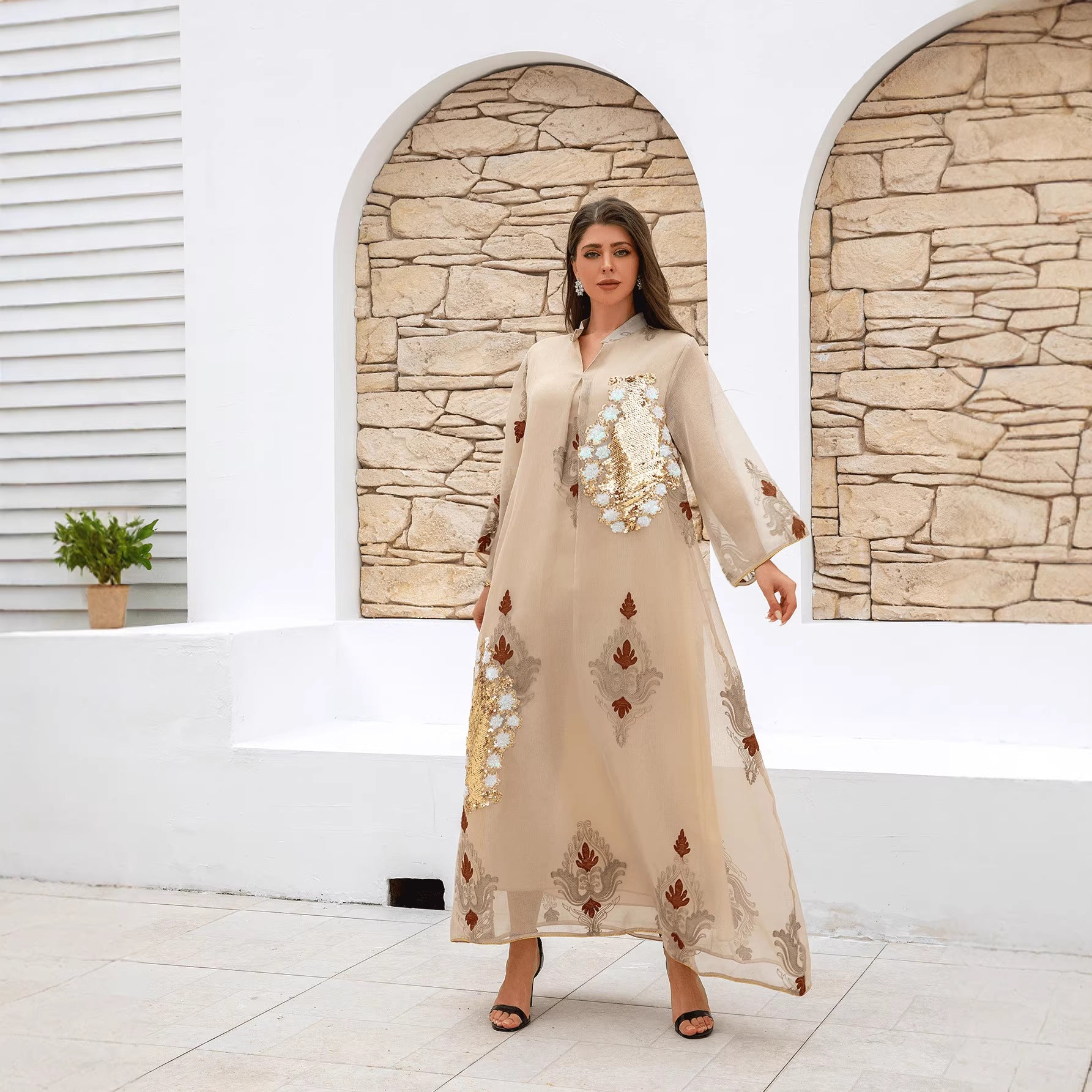 Bead embroidered dress for women