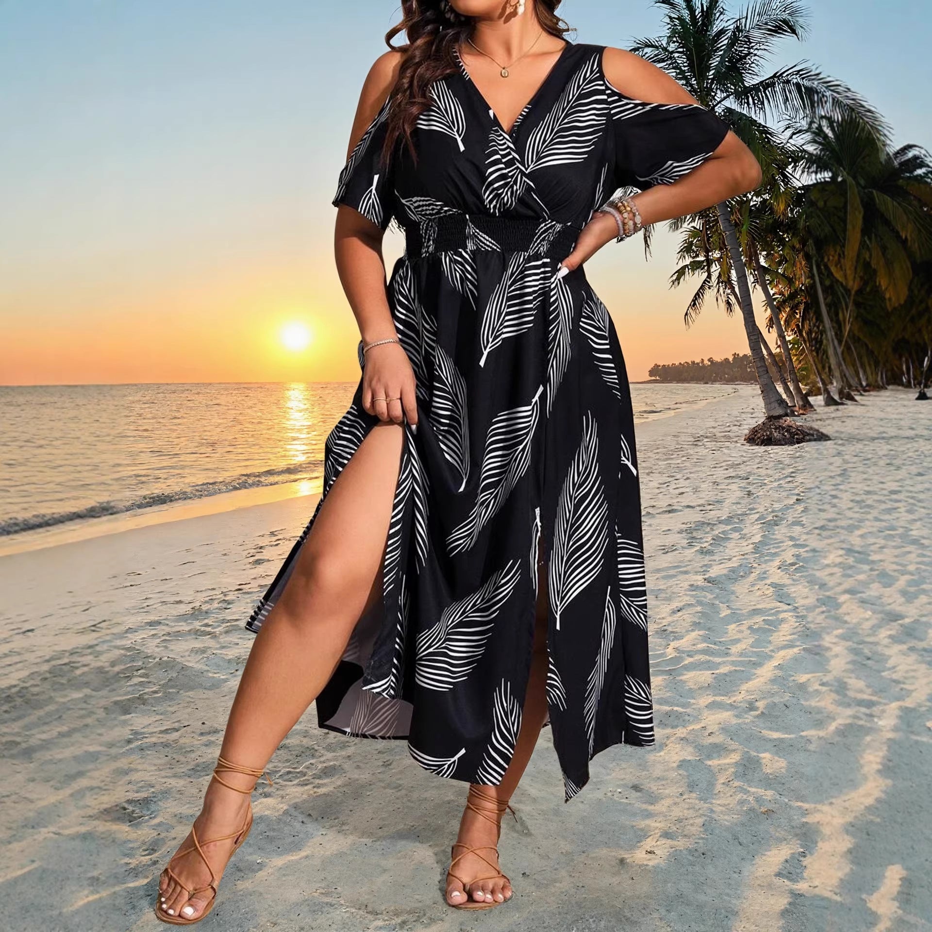 Bohemian Plus-Size Slit Maxi Dress Secondary image