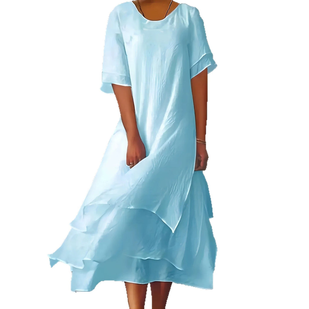 Round-Neck Short-Sleeve Midi Dress for Women, Plus Size