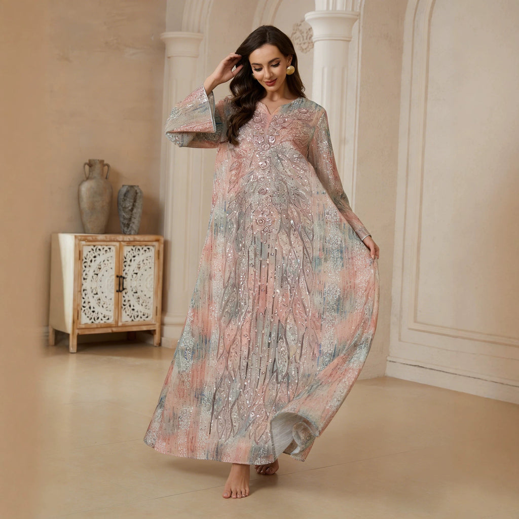 Pink Pearl Embroidered Maxi Dress