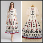 Embroidered Mesh High-Waist Midi Dress for Women