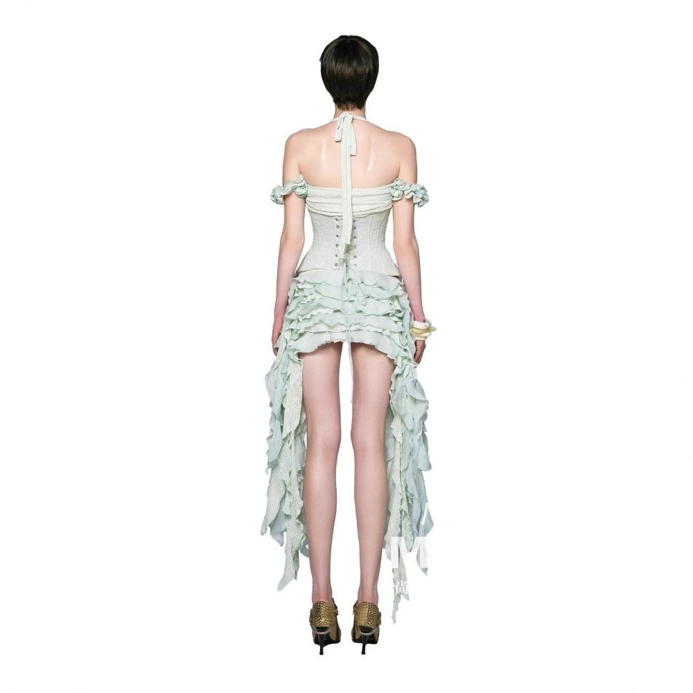 Irregular Fringe Flared Strap Maxi Dress for Women, High Waist