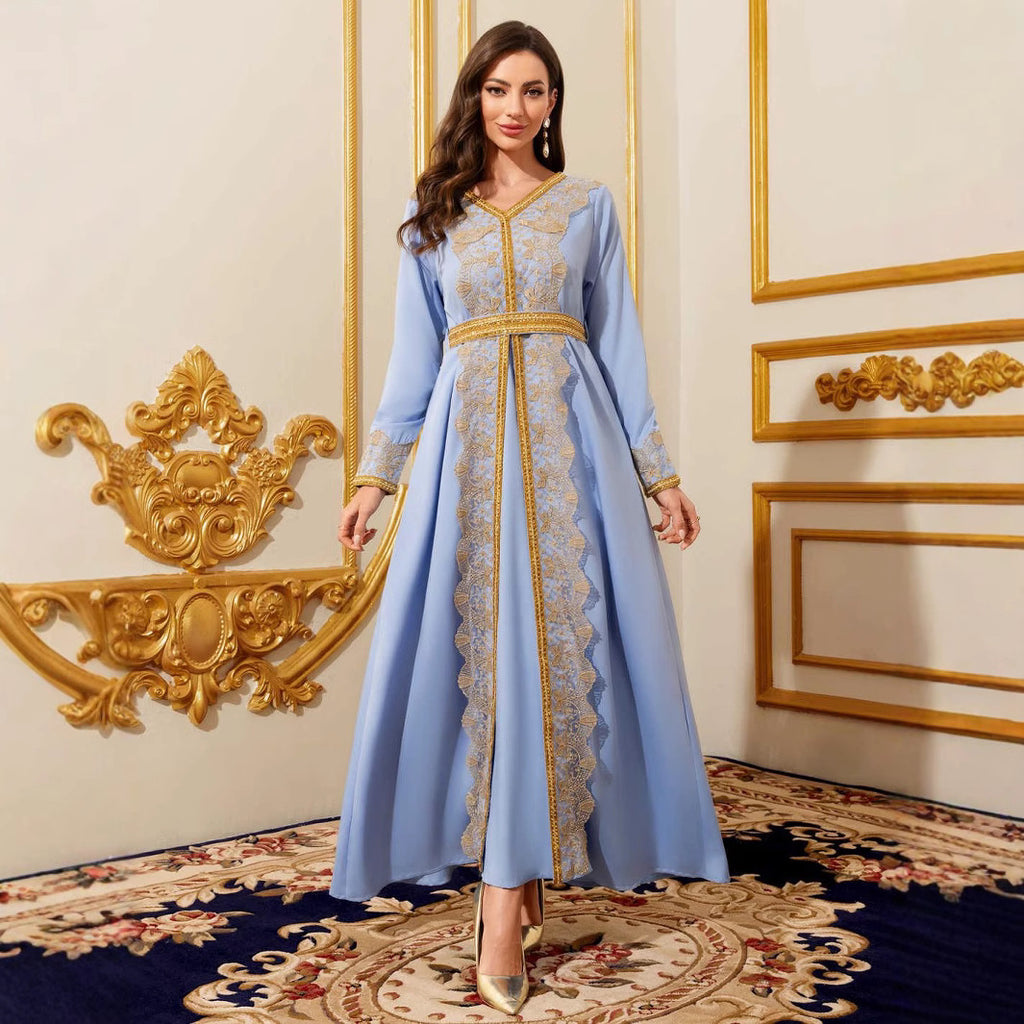 Lace V-Neck Long-Sleeve Maxi Dress