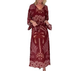 Bohemian Geometric Chiffon Maxi Dress for Women, V-Neck