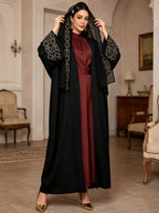 Black Embroidered Robe Dress with Headscarf