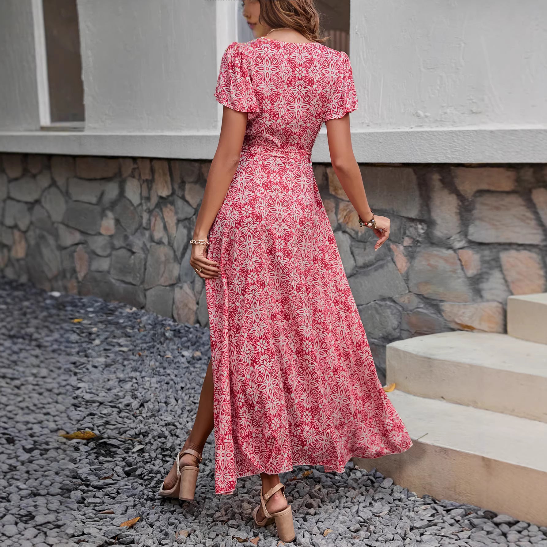 Floral V-Neck Maxi Dress, Irregular Hem Secondary image