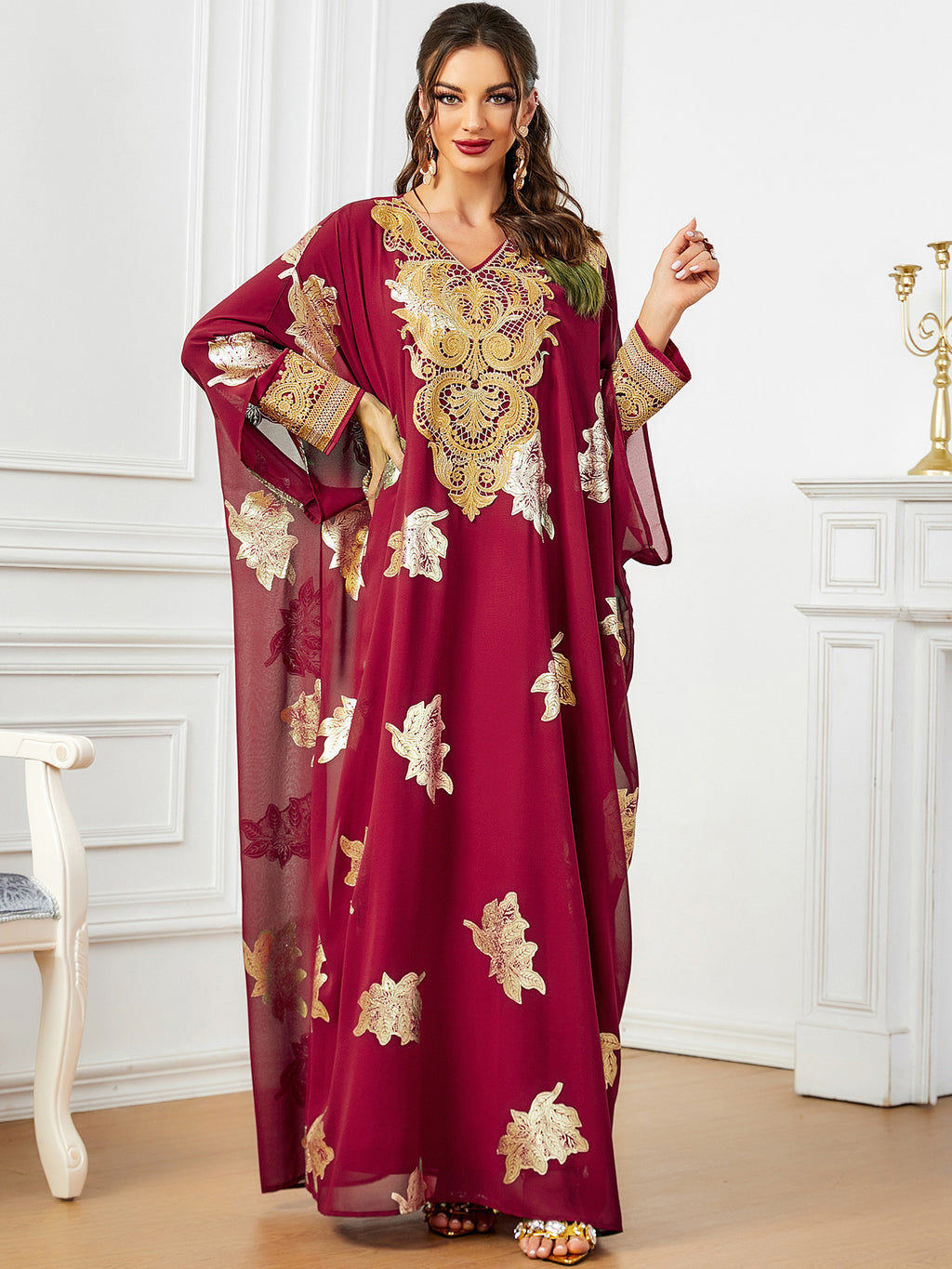 Red Chiffon Two-Piece Maxi Dress