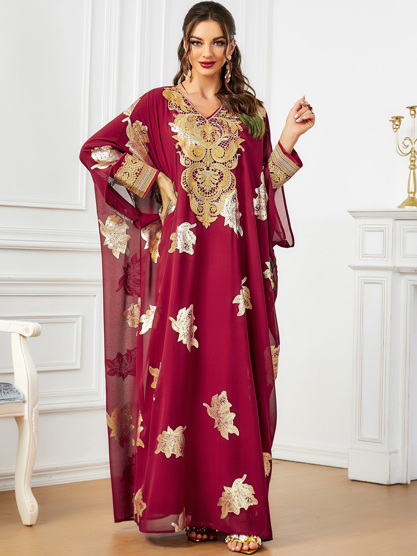 Red Chiffon Two-Piece Maxi Dress