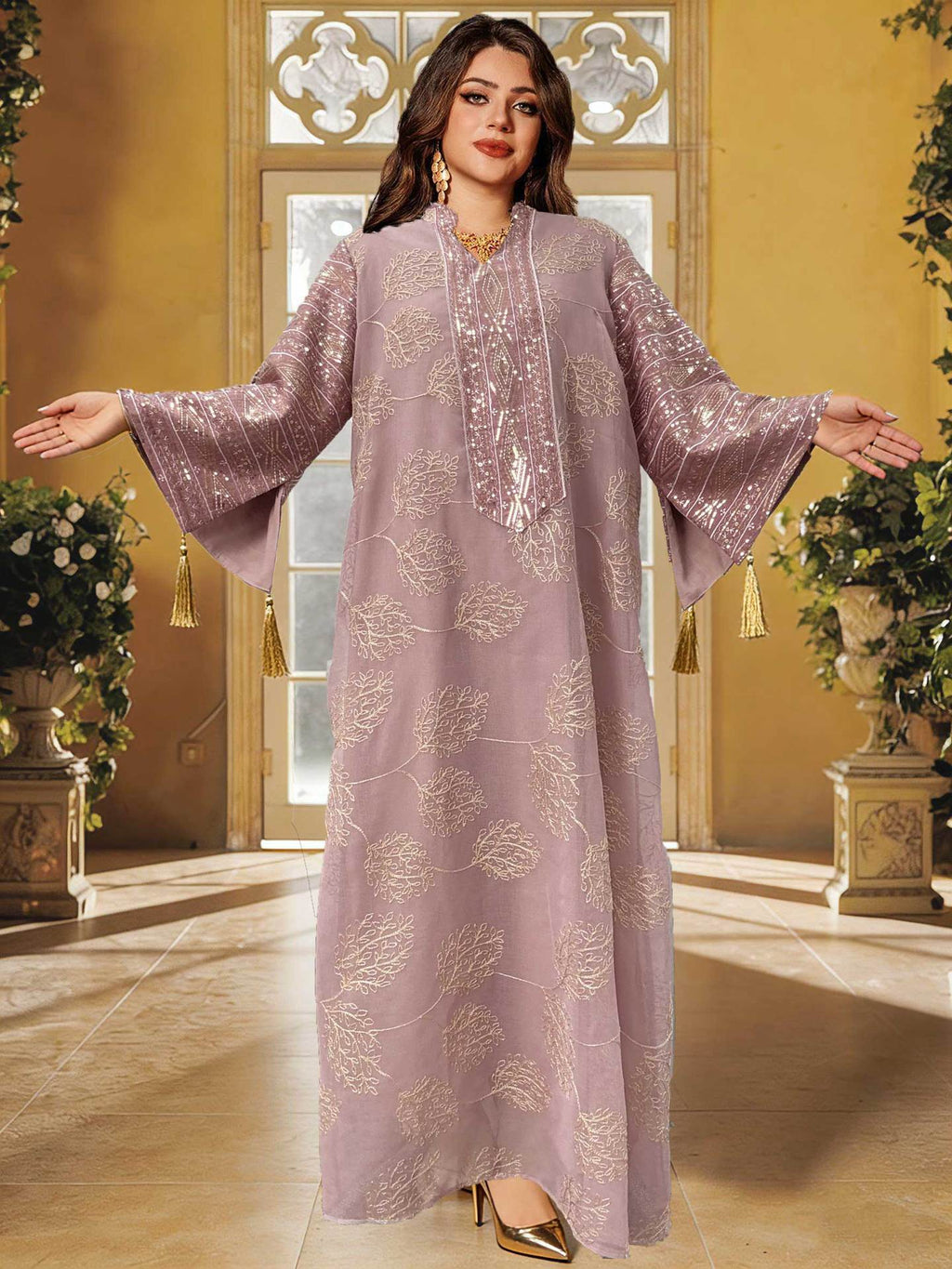Embroidered Mesh Maxi Dress
