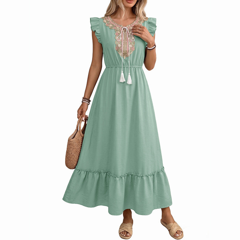 Tassel Tie-Waist Flutter-Sleeve Maxi Dress Main image