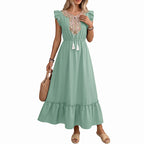 Tassel Tie-Waist Flutter-Sleeve A-Line Maxi Dress for Women