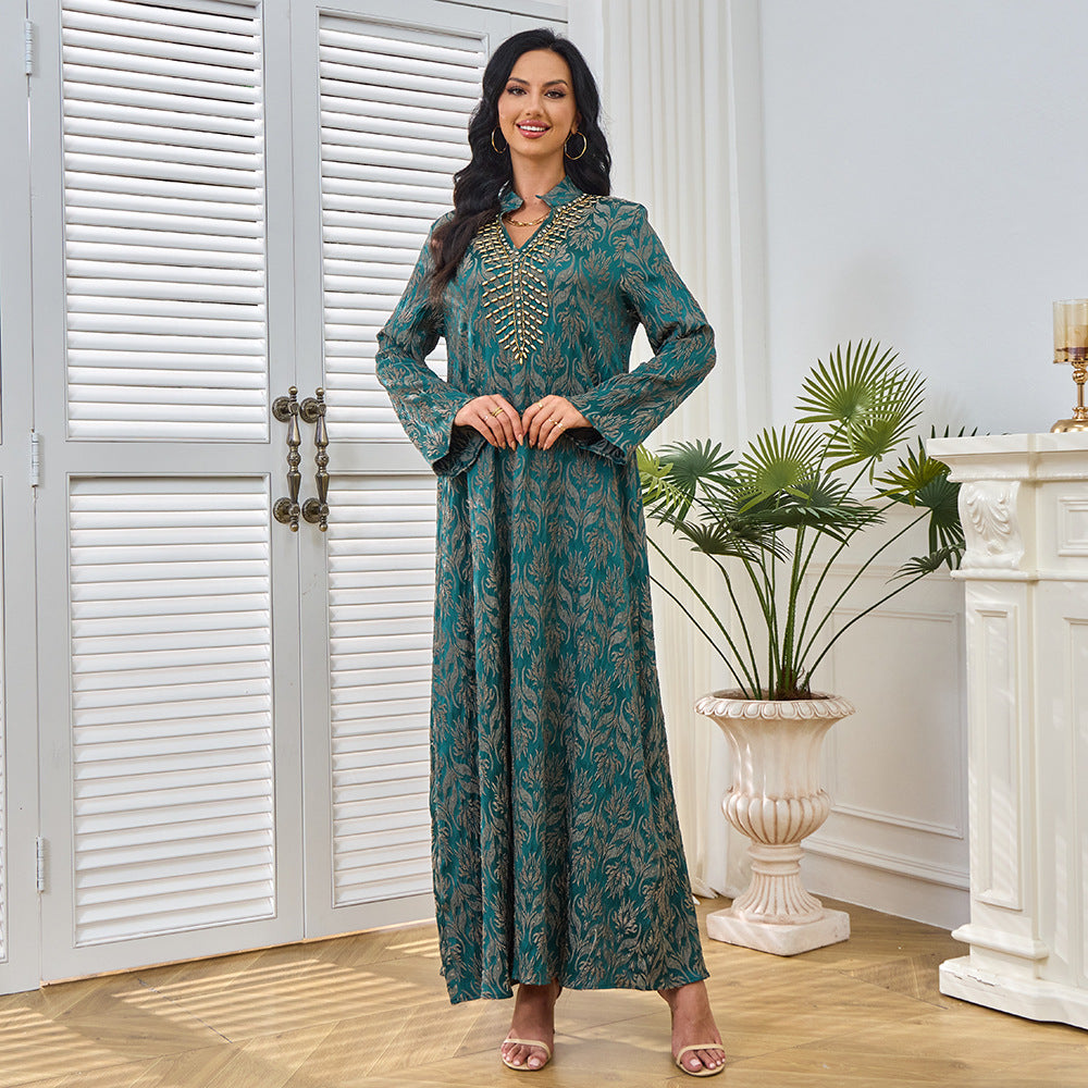 V-Neck Long-Sleeve Maxi Dress
