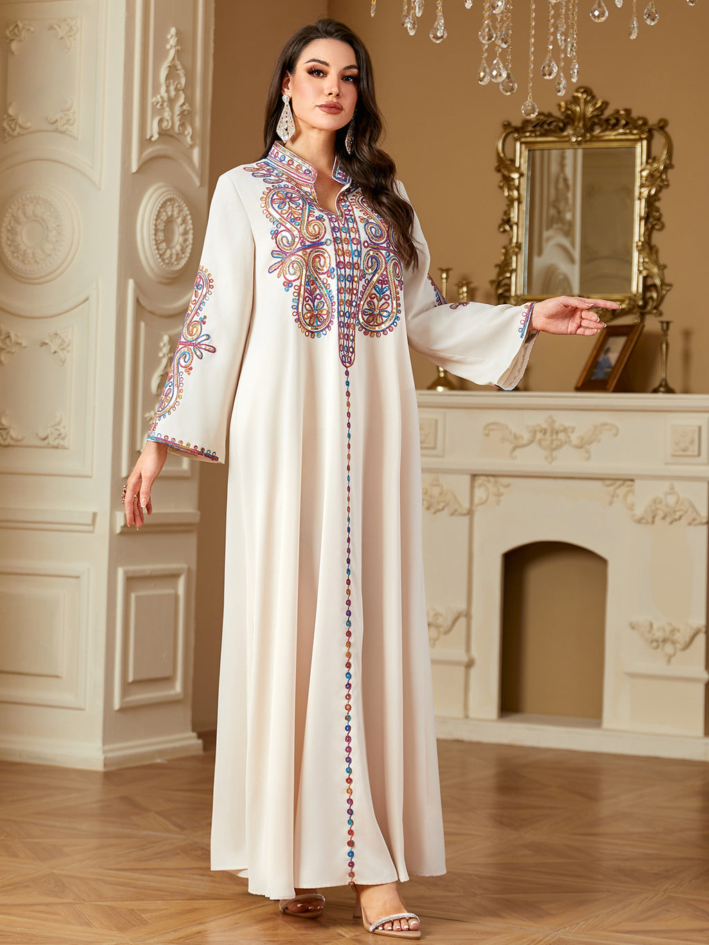 Pearl Embroidered Robe Maxi Dress