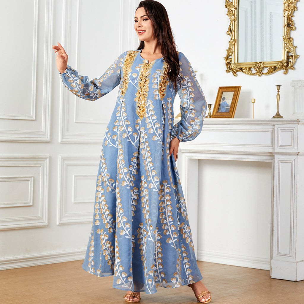 Long Sleeve Dress with Sequin Embroidery