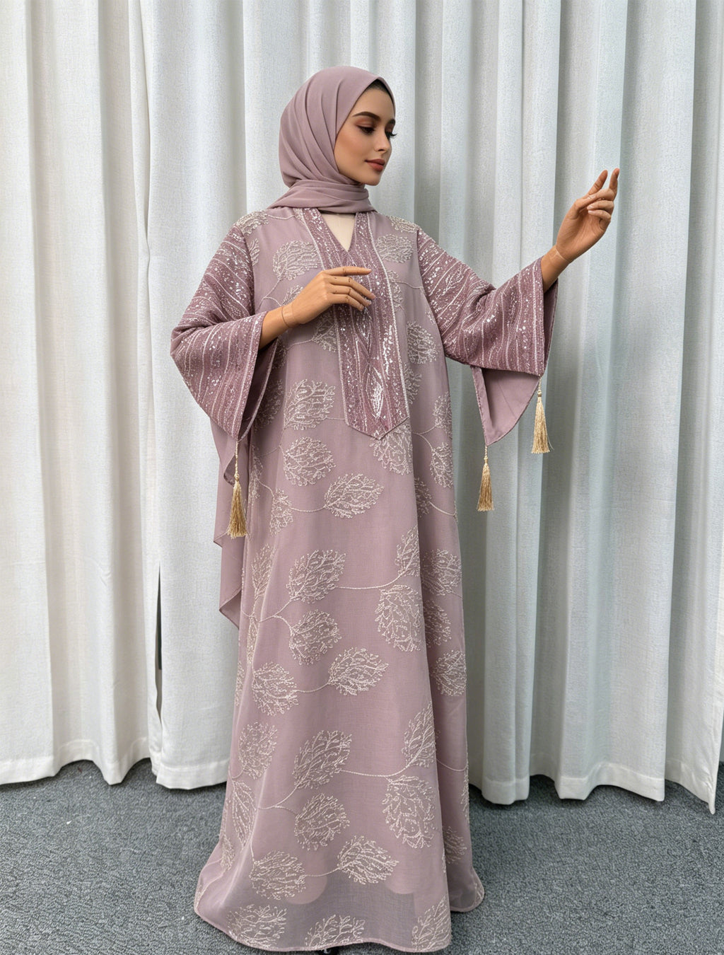 Long-Sleeve Embroidered Floral Maxi Dress