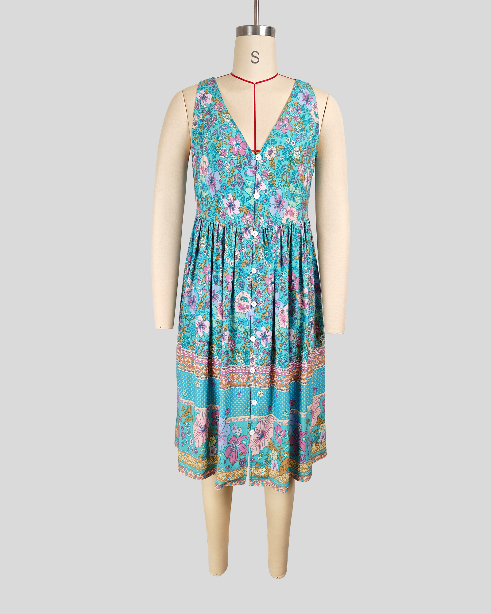 Printed V-Neck Midi Dress