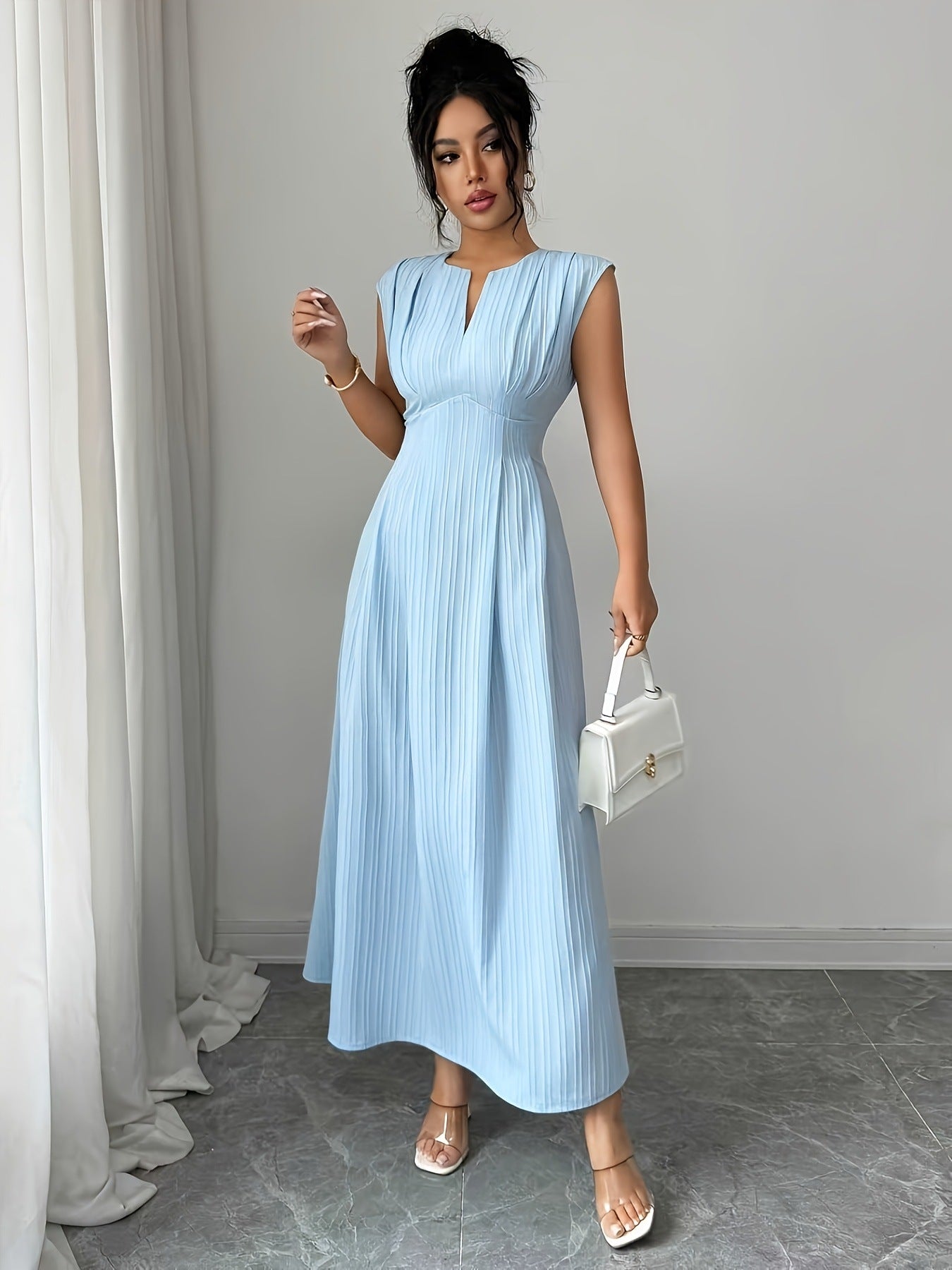 Pleated V-Neck Maxi Dress