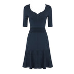 Cotton Jacquard V-Neck Bandage Dress, Pink and Navy