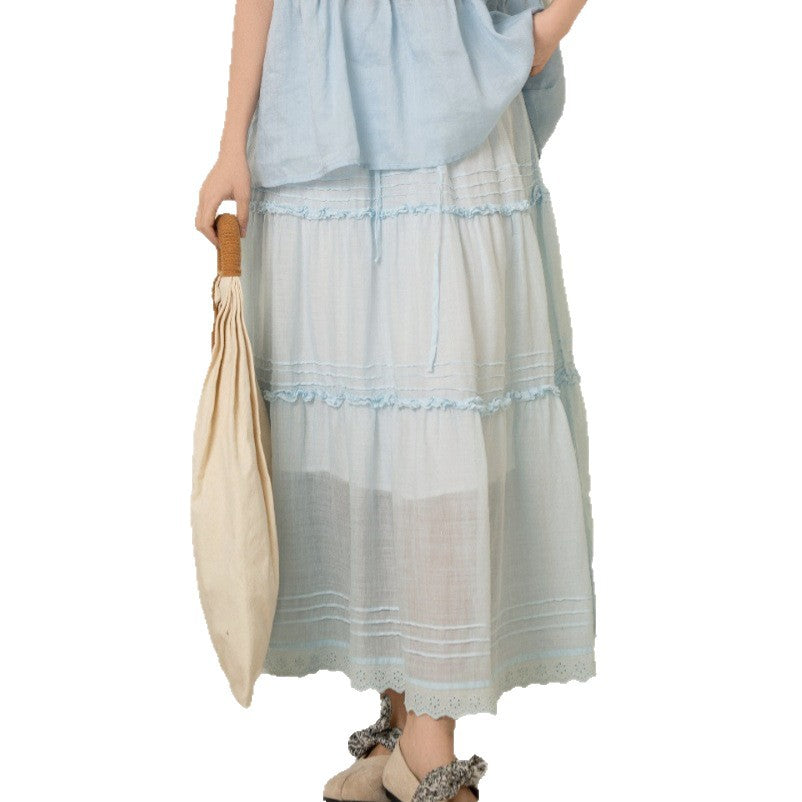 Pleated Lace Maxi Skirt for Women, One Size