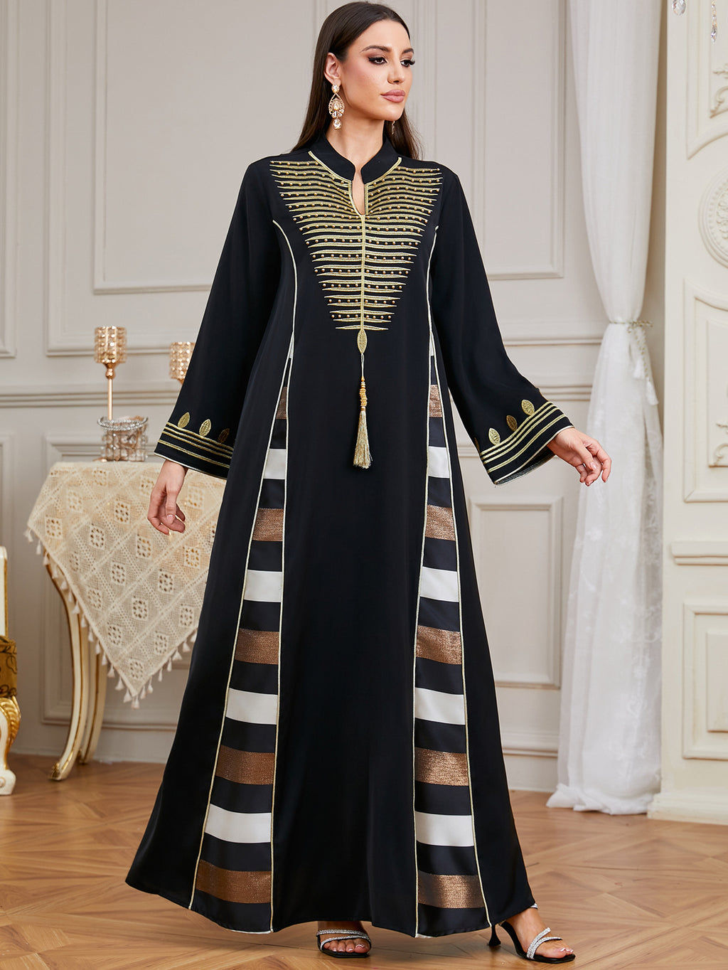 Black Embroidered Robe Maxi Dress