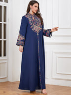 Navy Rope-Embroidered Robe Dress