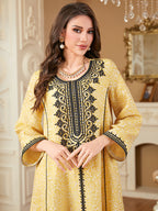 Round-Neck Jacquard Embroidered Robe Maxi Dress