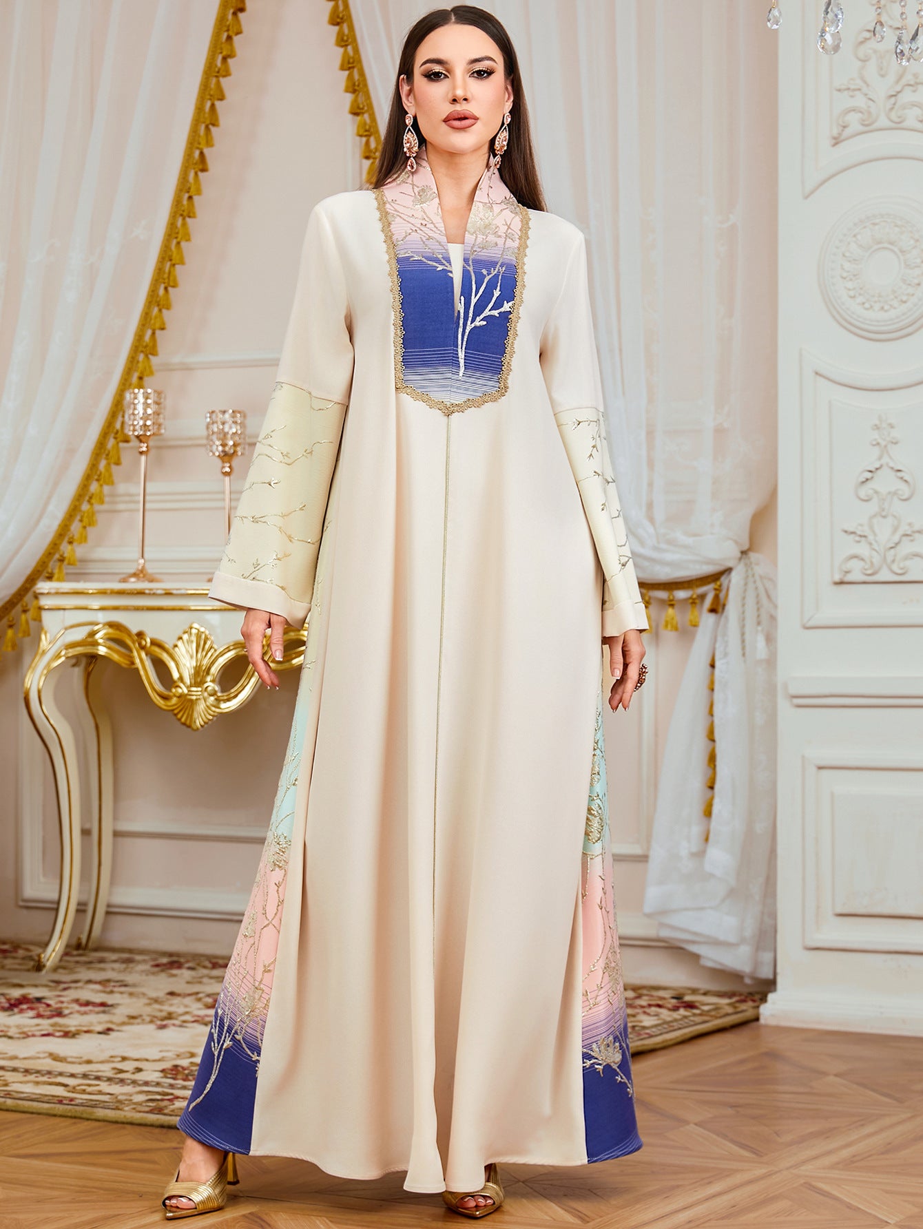 Floral Ethnic Long-Sleeve Maxi Dress