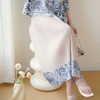 Floral Pleated A-Line Midi Skirt for Women, One Size