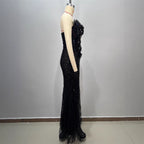 One-Shoulder Sequin Mermaid Evening Gown in Black