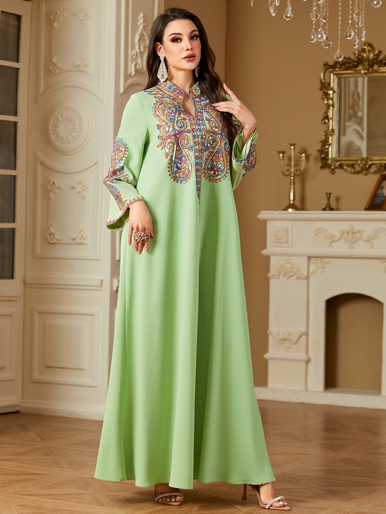 Pearl Embroidered Robe Maxi Dress