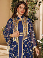 Embroidered Maxi Dress & Vest Set