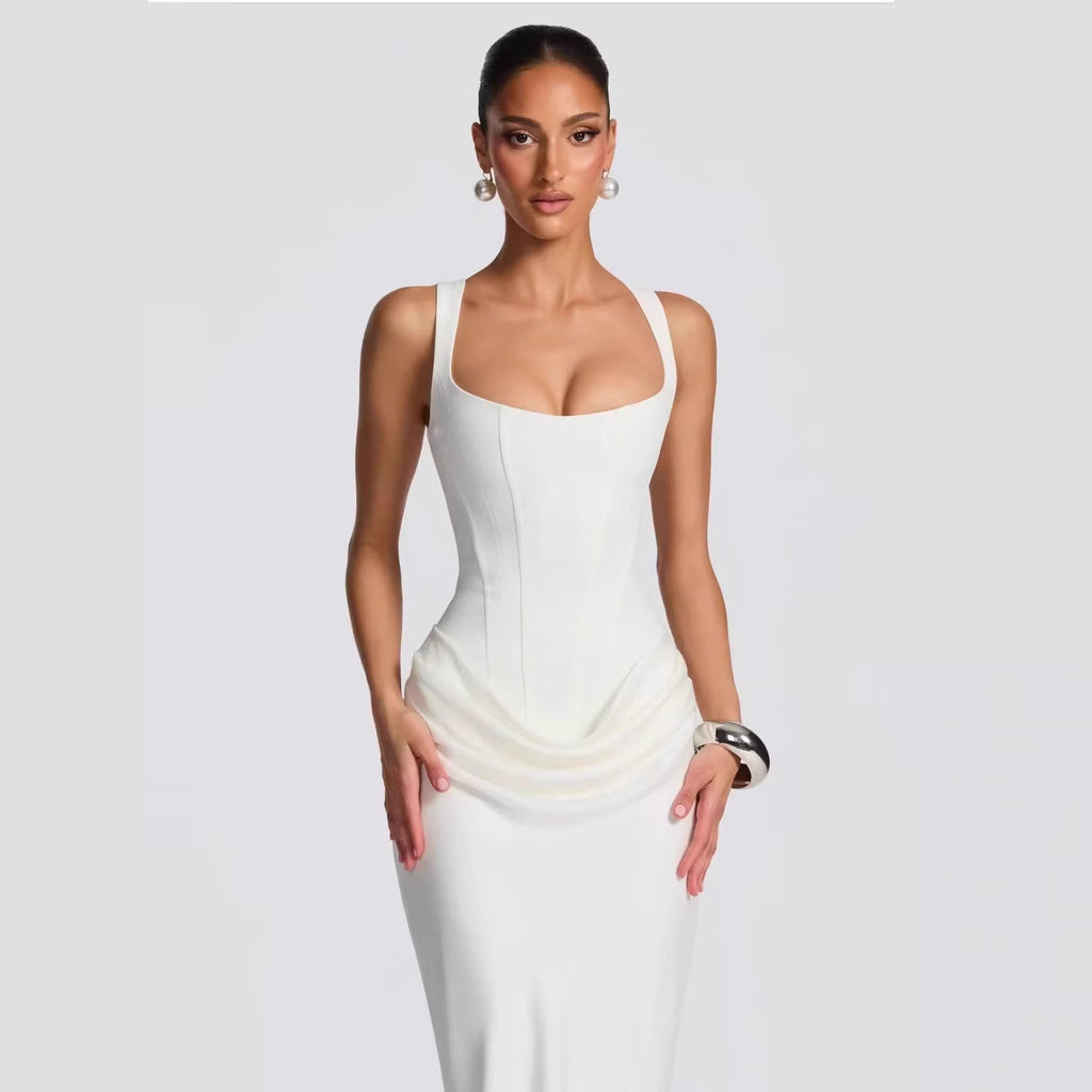 Boned Strapless Satin Evening Gown for Women, Fitted