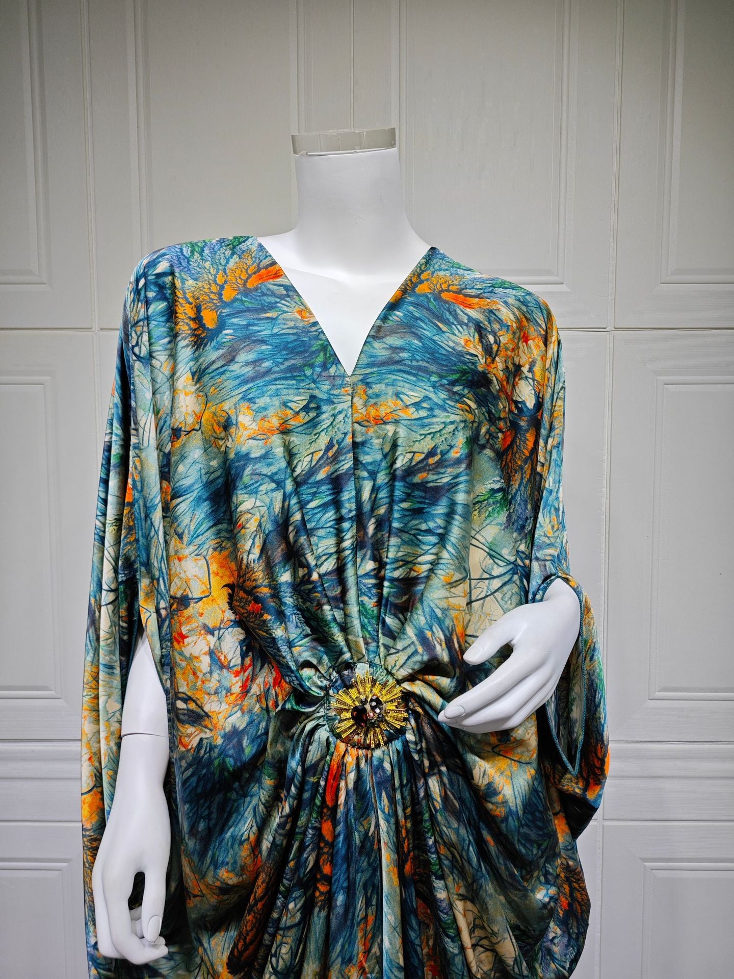 Printed Crew-Neck Maxi Dress