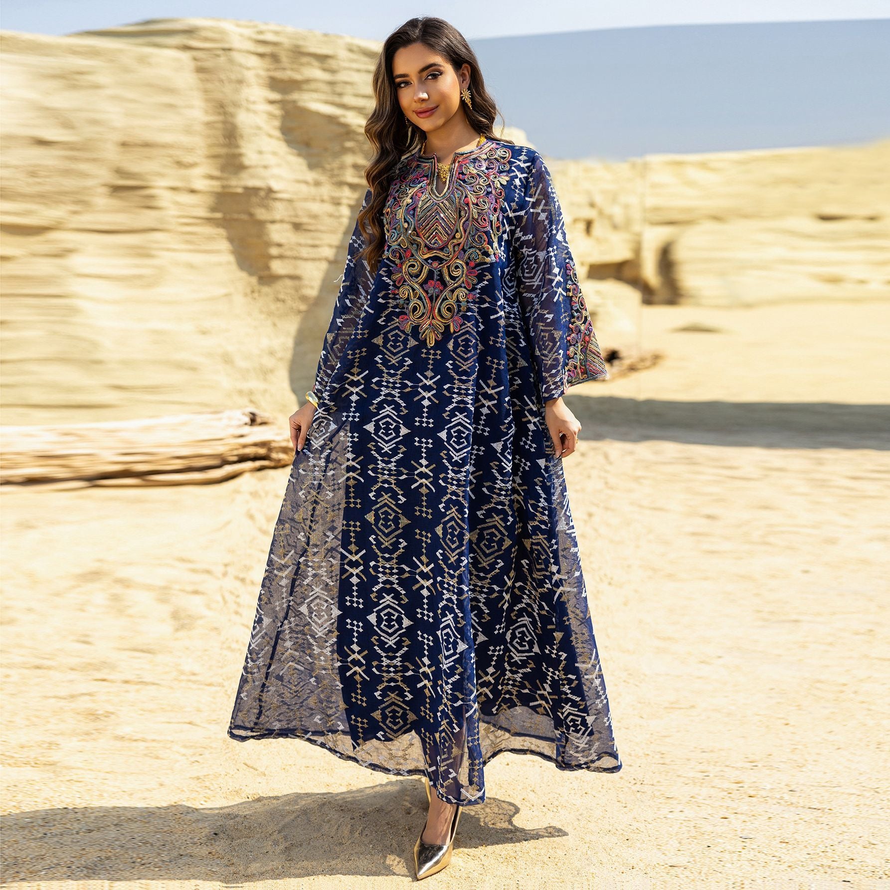 Mesh Embroidered Patchwork Maxi Dress Main image